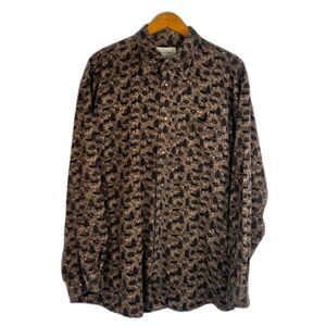 Falls Creek Brown Western Elk Print Button Front 100% Cotton Top Size Large